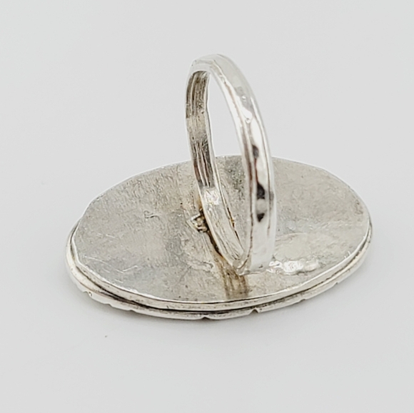 AQUAMARINE OVAL SHAPE RING HANDMADE IN STERLING SILVER METAL SIZE 8.5 - Picture 3 of 7